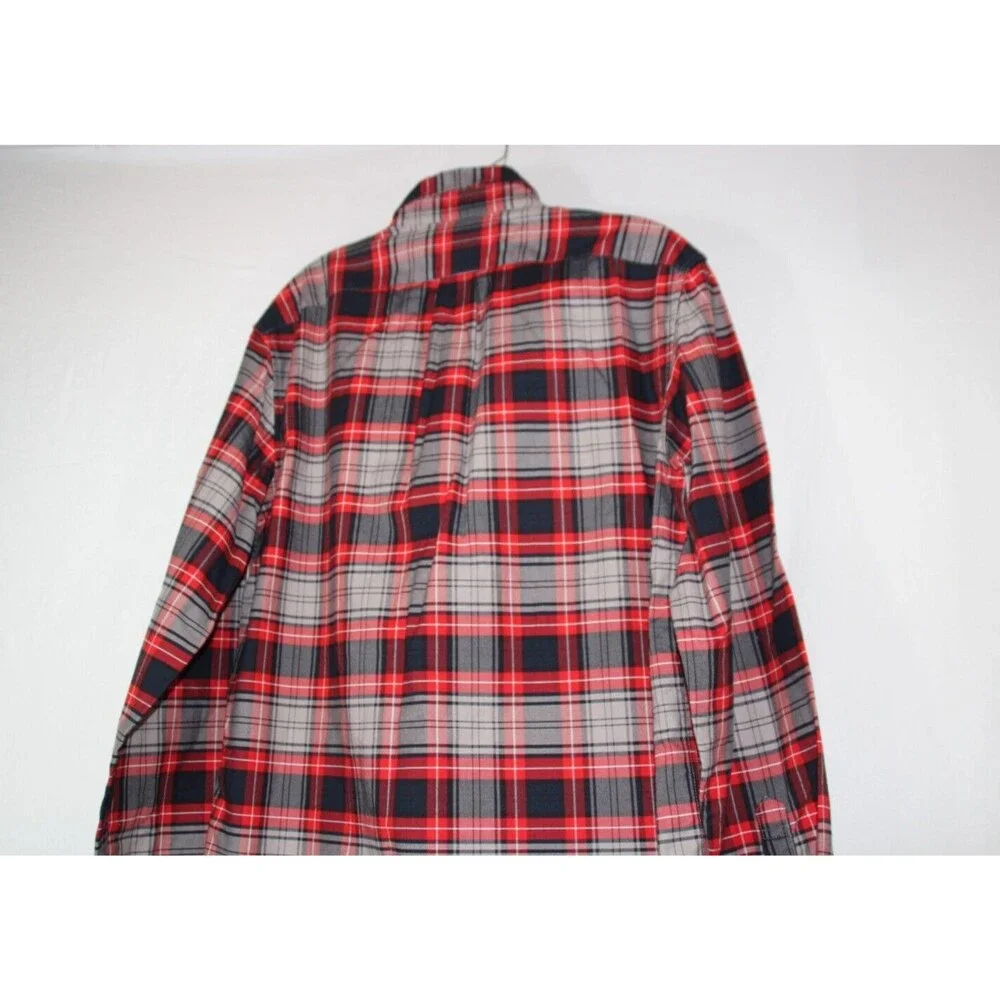 J CREW Men's All Tailored Red PLAID Front Pocket LONG SLEEVE Button-Up SHIRT M